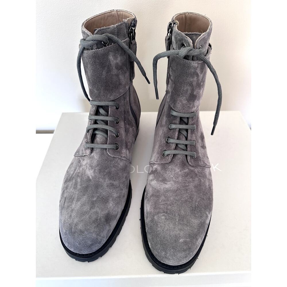 New Manolo Blahnik Men Boots Fullis Gray Lace Up Leather size 8 uk Made in Italy